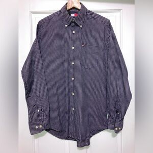Tommy Hilfiger Vintage Navy and White Check Long Sleeve Button Down Shirt S